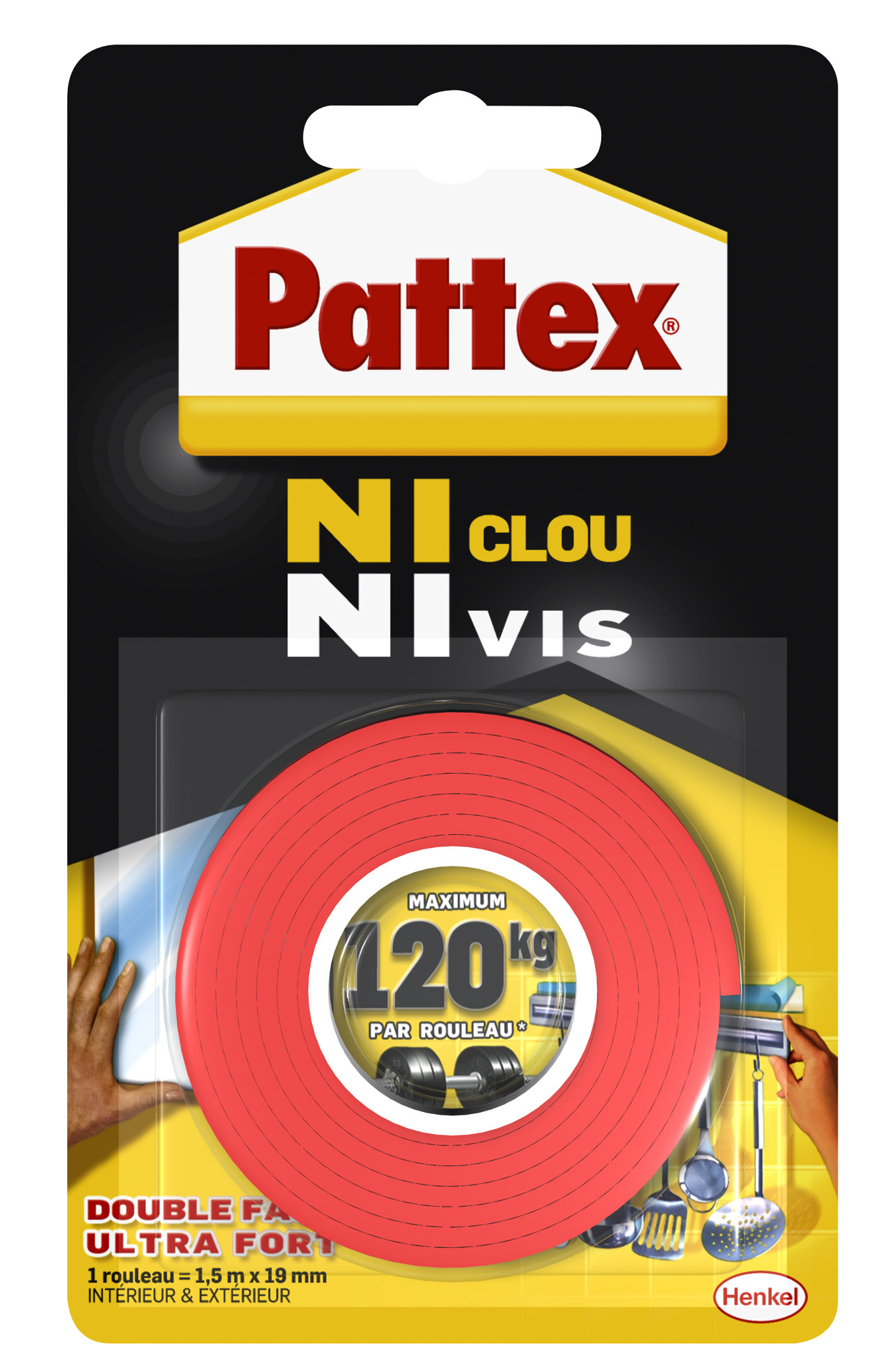 Adhésif de fixation Ni Clou Ni Vis Double Face 120kg - 19mm*1.5m - PATTEX
